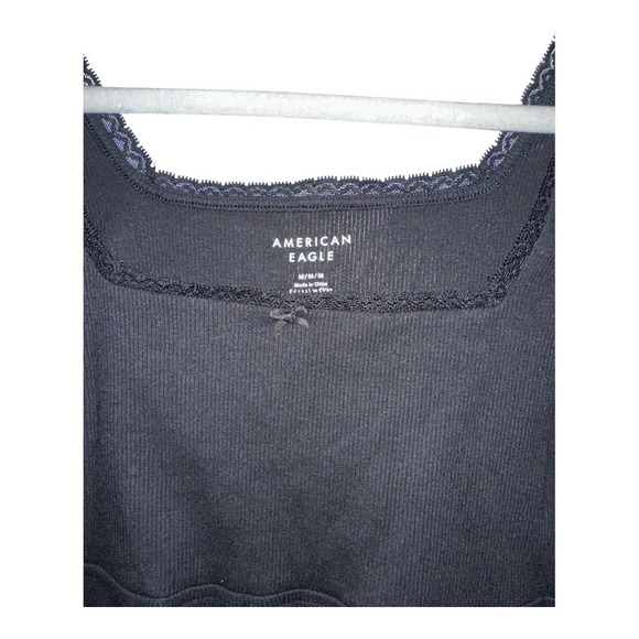 American Eagle Black Square Neckline Cropped Top, Medium - Picture 2 of 6